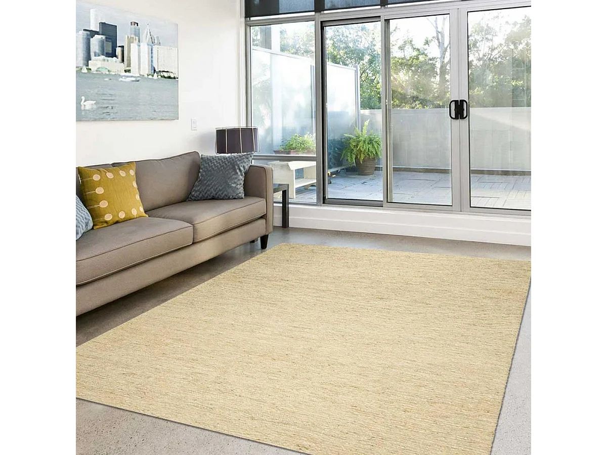 Tapis kilim 170x240 rectangle fait main en chanvre ivoire motif uni LOOK 601