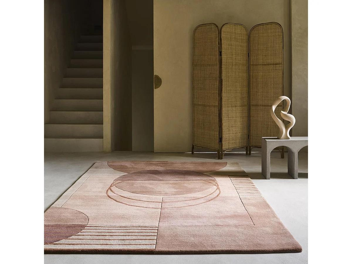 tapis chambre 140x200 fait à la main en laine crème rectangle motif géométrique