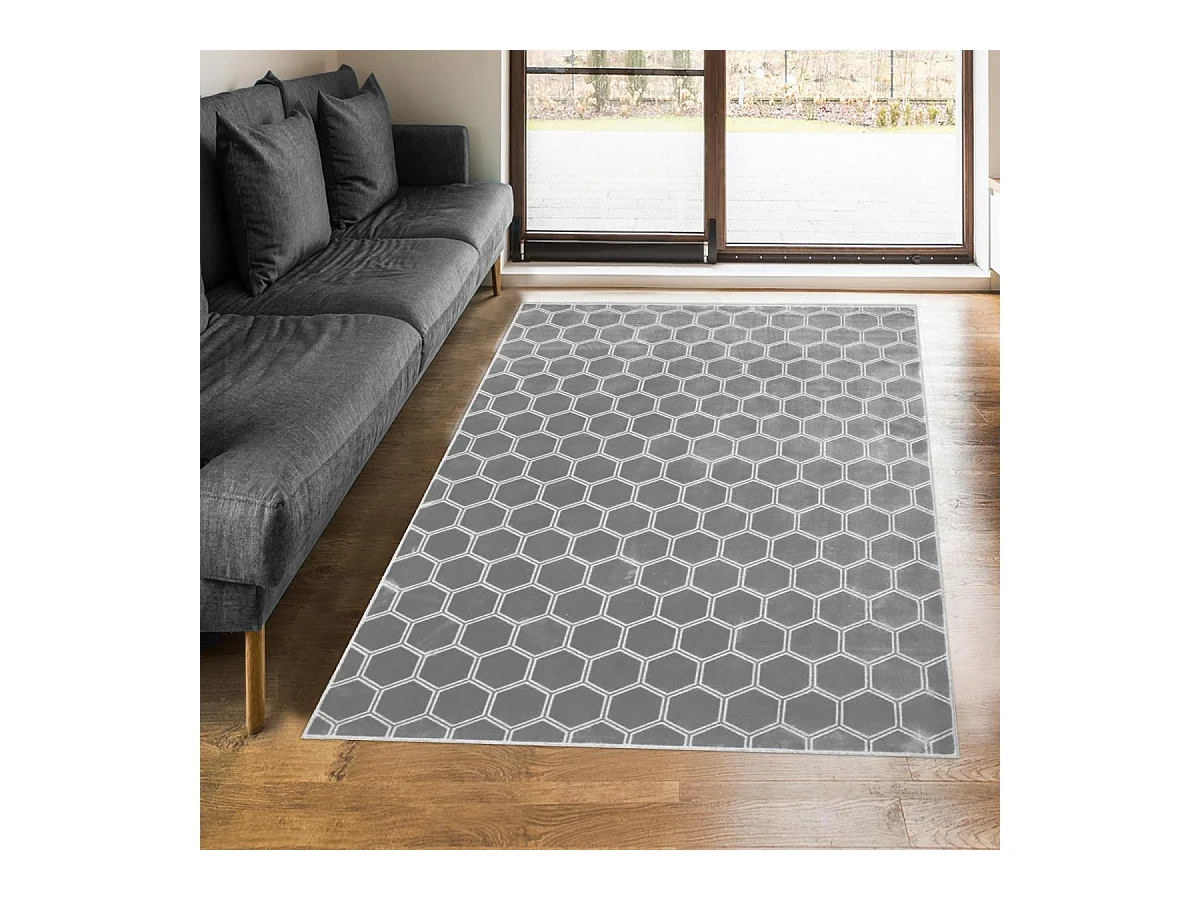 tapis de couloir 80x250 fait à la main en viscose gris et blancmotif scandinave
