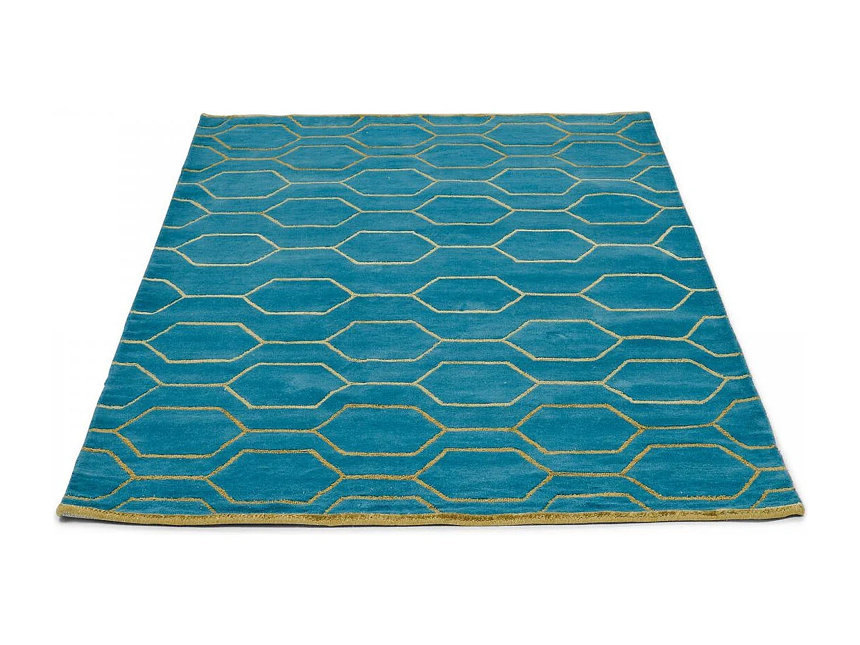 tapis chambre 120x180 fait à la main en laine bleu rectangle motif scandinave