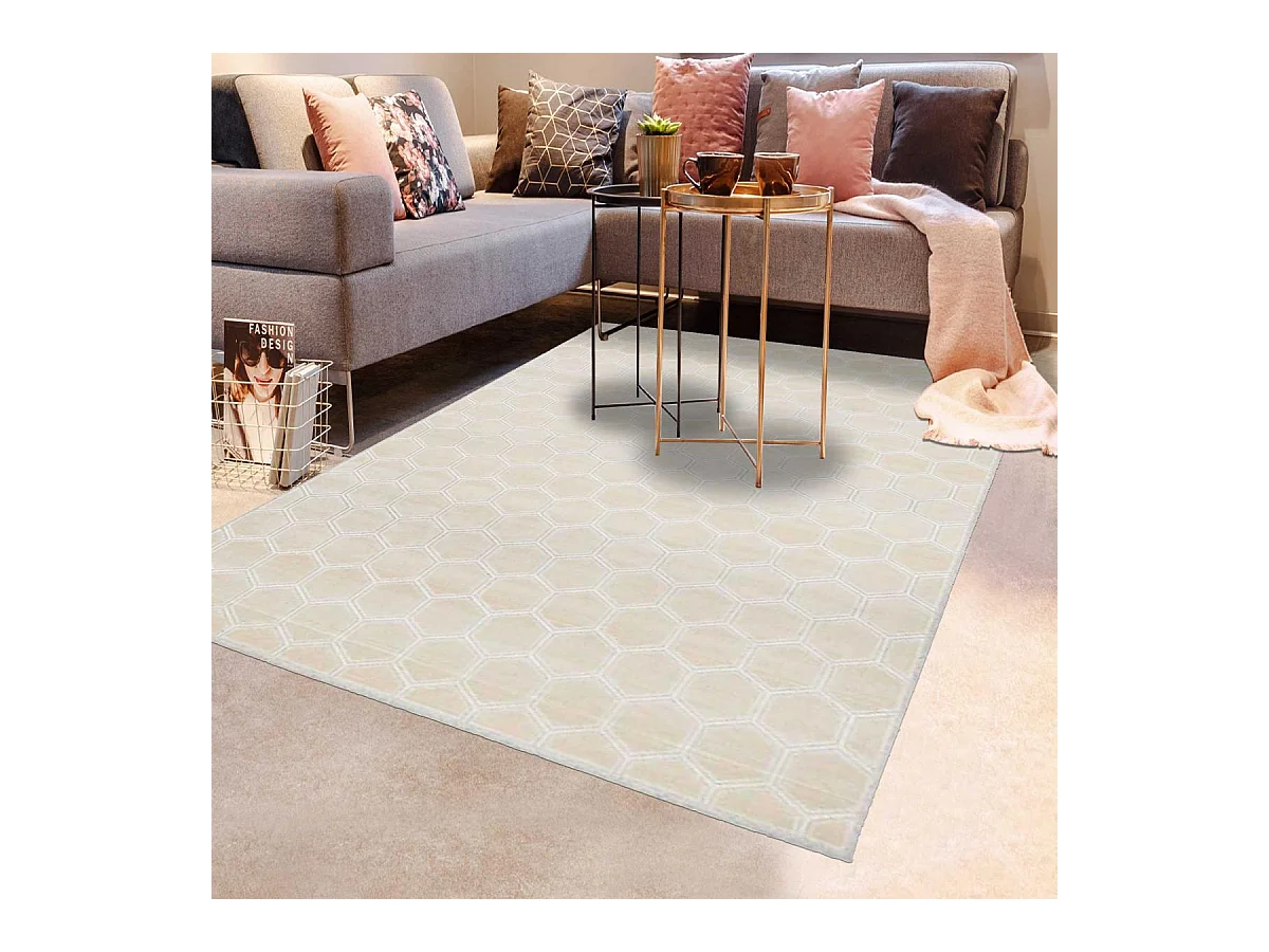 tapis de couloir 80x250 fait à la main en viscose ivoire et blancmotif scandinave