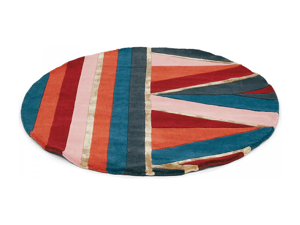 Tapis rond Ø200cm fait à la main en laine motif géométrique pour salon