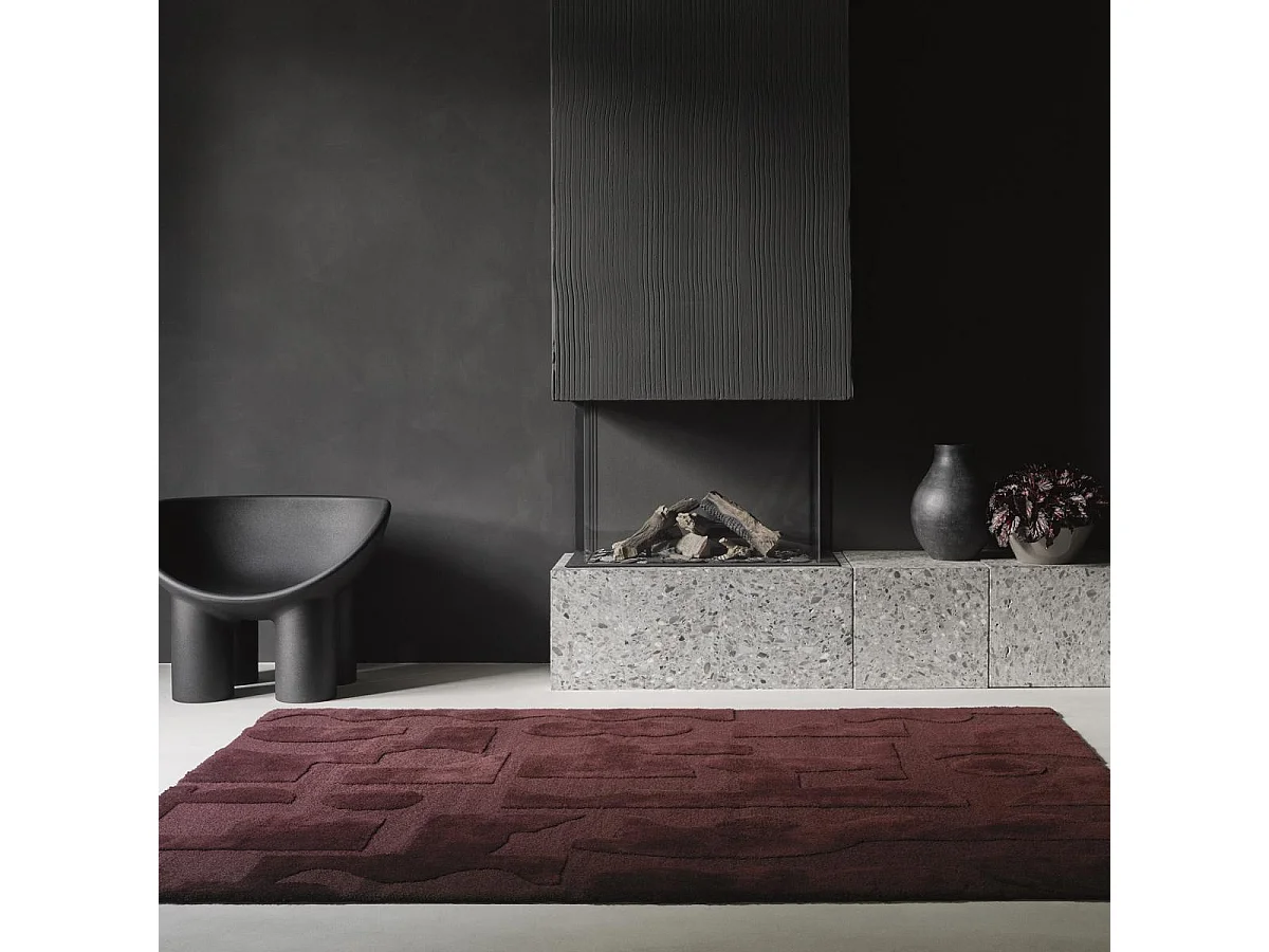 tapis grand salon 250x350 tufté en laine violet rectangle motif géométrique MURAL