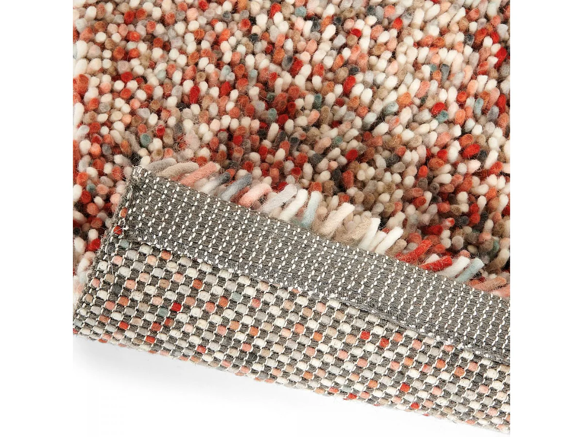 Tapis longs poils shaggy 140x200 rectangle tissé rouge et rose en laine