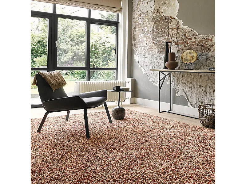 Tapis longs poils shaggy 140x200 rectangle tissé rouge et rose en laine