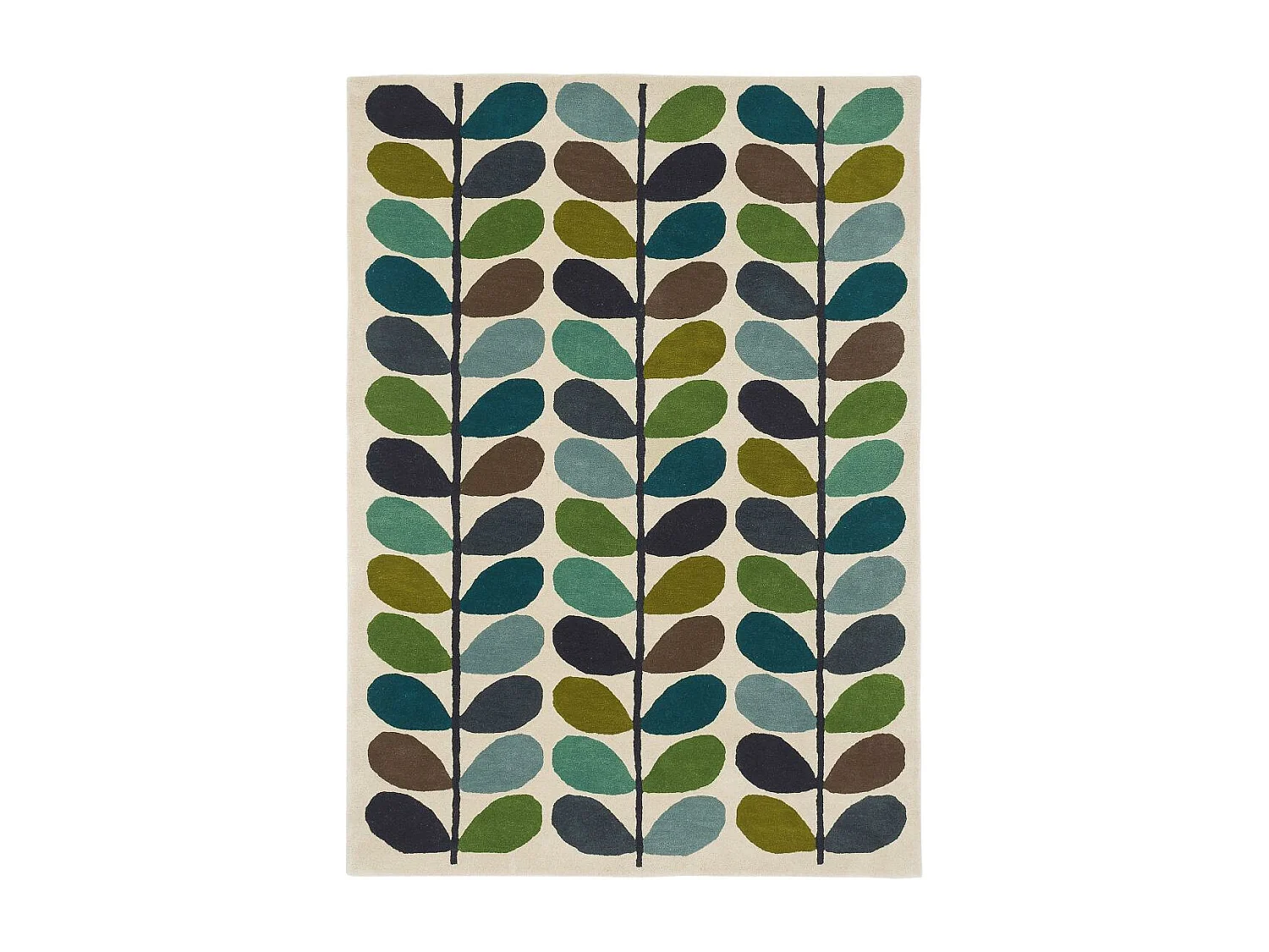 tapis salon 200x280 fait à la main en laine crème et vert motif seventies