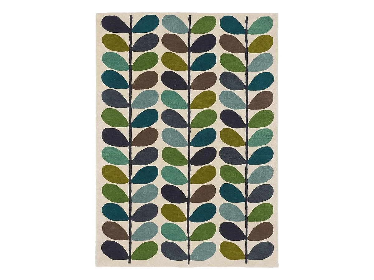 tapis salon 200x280 fait à la main en laine crème et vert motif seventies