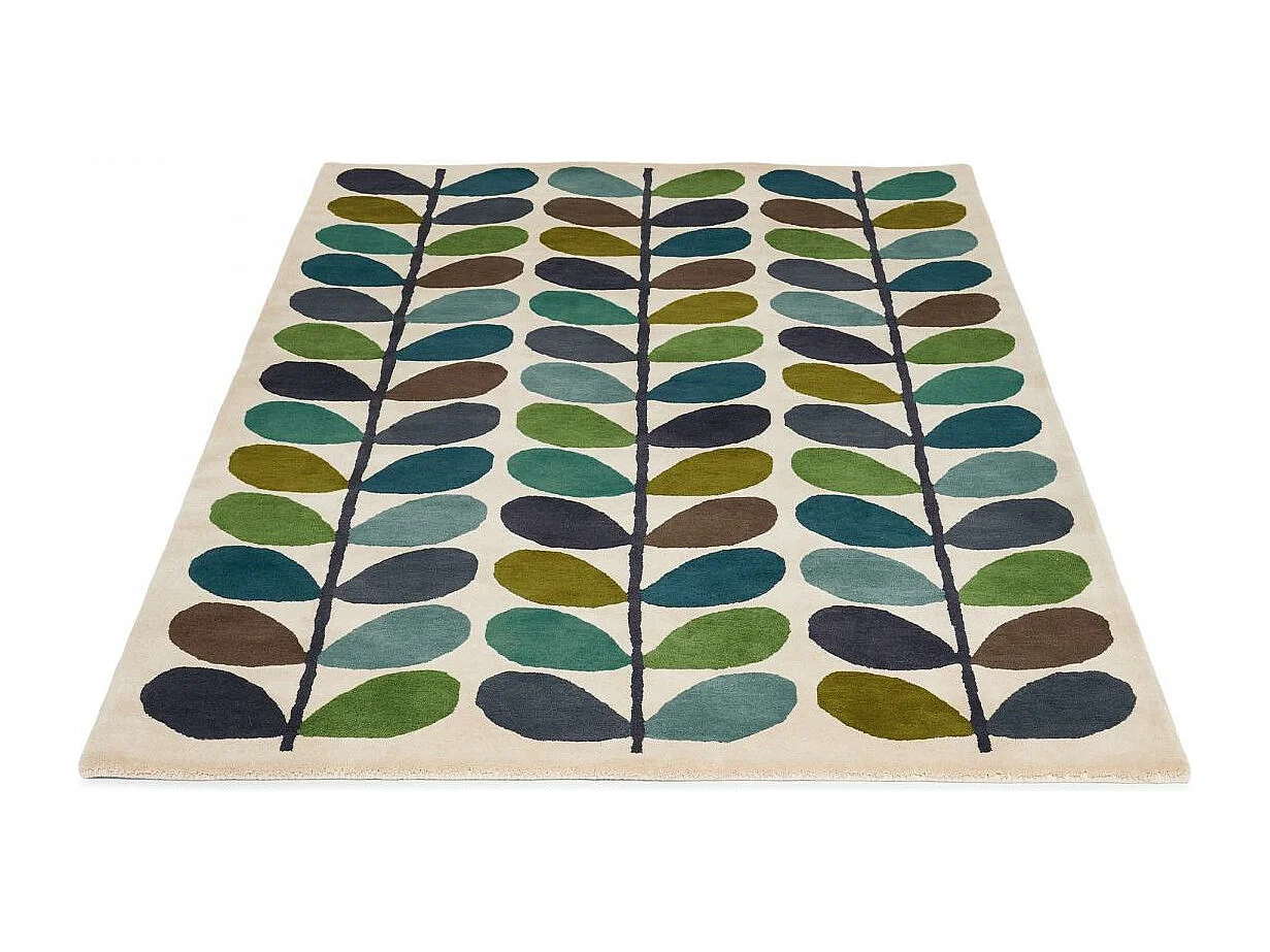 tapis salon 200x280 fait à la main en laine crème et vert motif seventies