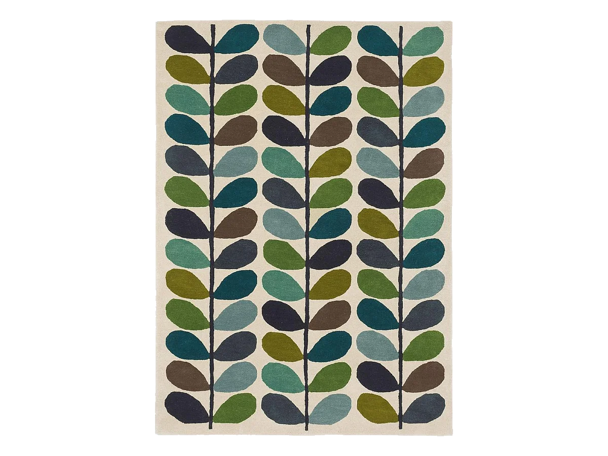 tapis salon 200x280 fait à la main en laine crème et vert motif seventies