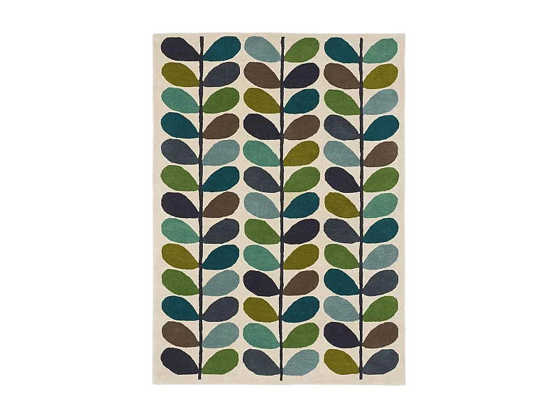 tapis salon 200x280 fait à la main en laine crème et vert motif seventies