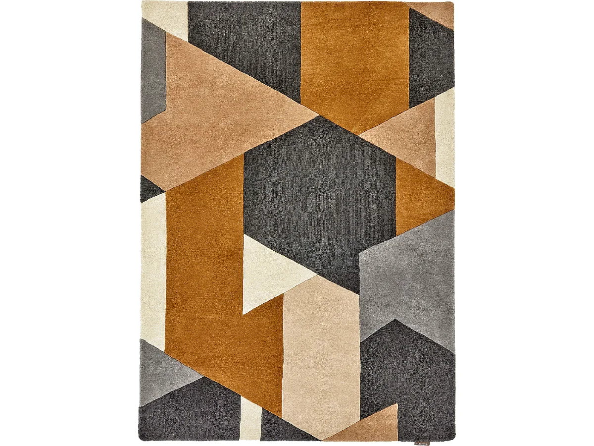 tapis chambre 170x240 fait à la main en laine gris et crème motif géométrique