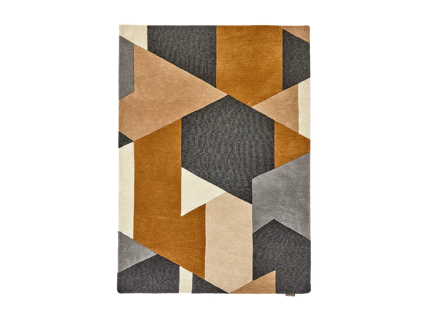 tapis chambre 170x240 fait à la main en laine gris et crème motif géométrique