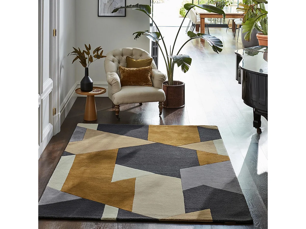 tapis salon 200x280 fait à la main en laine gris et crème motif géométrique