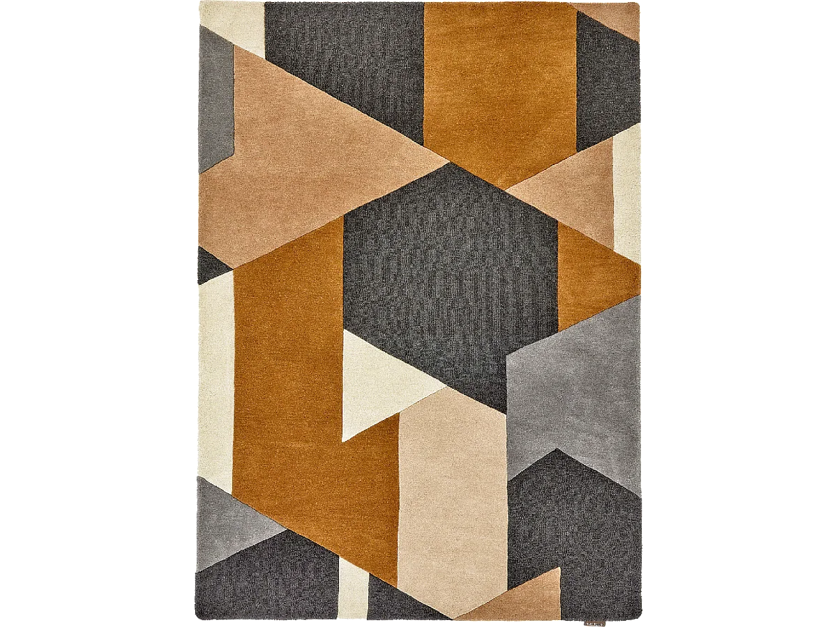 tapis salon 200x280 fait à la main en laine gris et crème motif géométrique