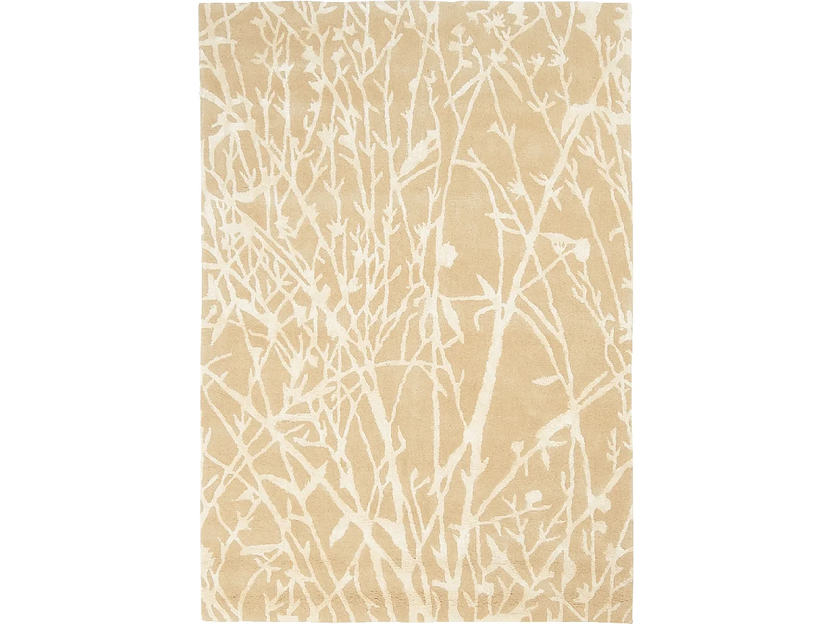tapis salon 140x200 fait main en laine beige et blanc rectangle motif abstrait