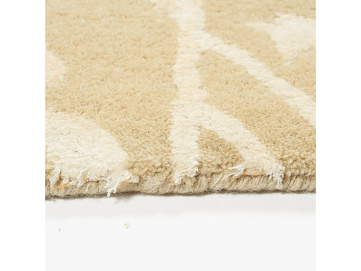 tappeto da soggiorno 140x200 realizzato a mano in lana beige e bianca fantasia rettangolare astratta