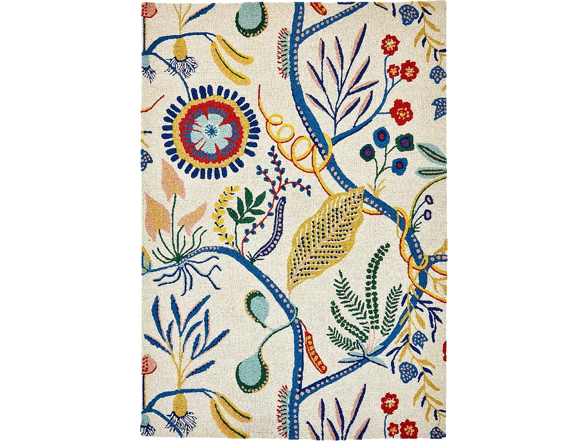 tapis grand salon 250x350 fait à la main en laine multicolore motif floral