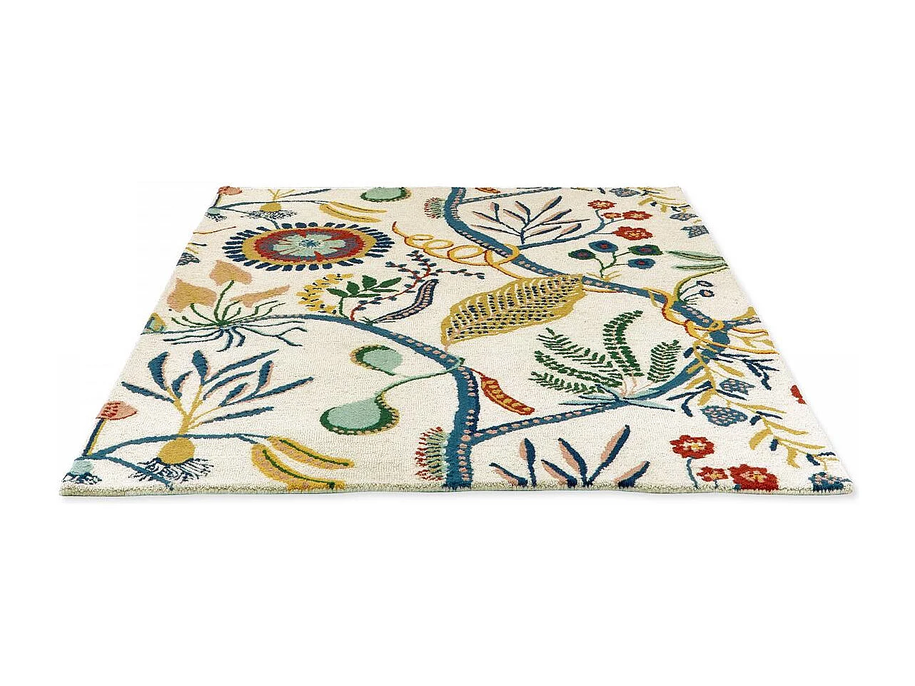 tapis grand salon 250x350 fait à la main en laine multicolore motif floral