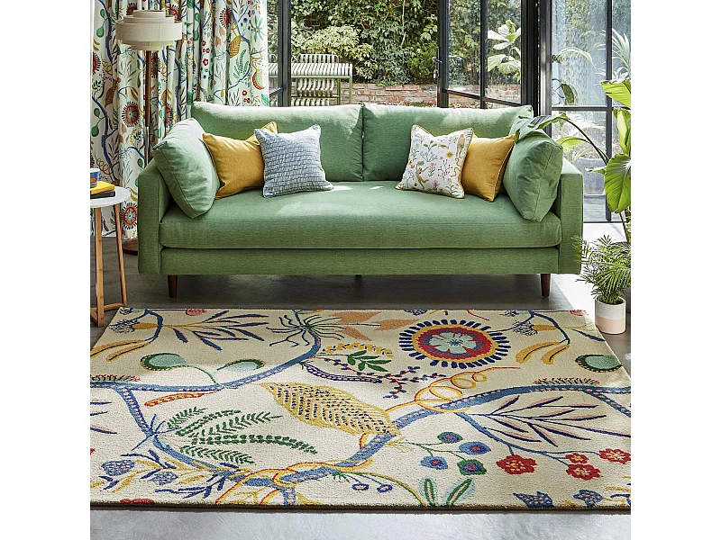 tapis grand salon 250x350 fait à la main en laine multicolore motif floral