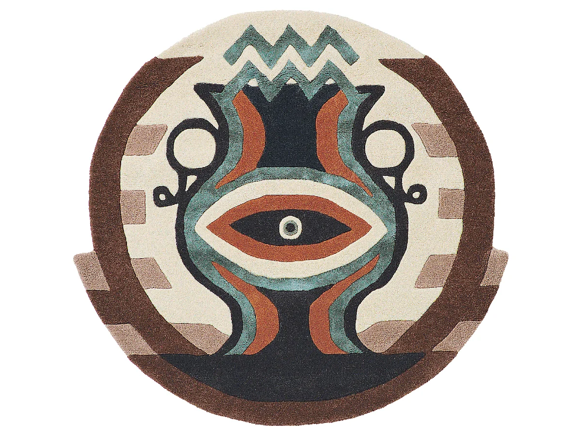 tapis open space 200x200 fait à la main en laine multicolore motif fresque