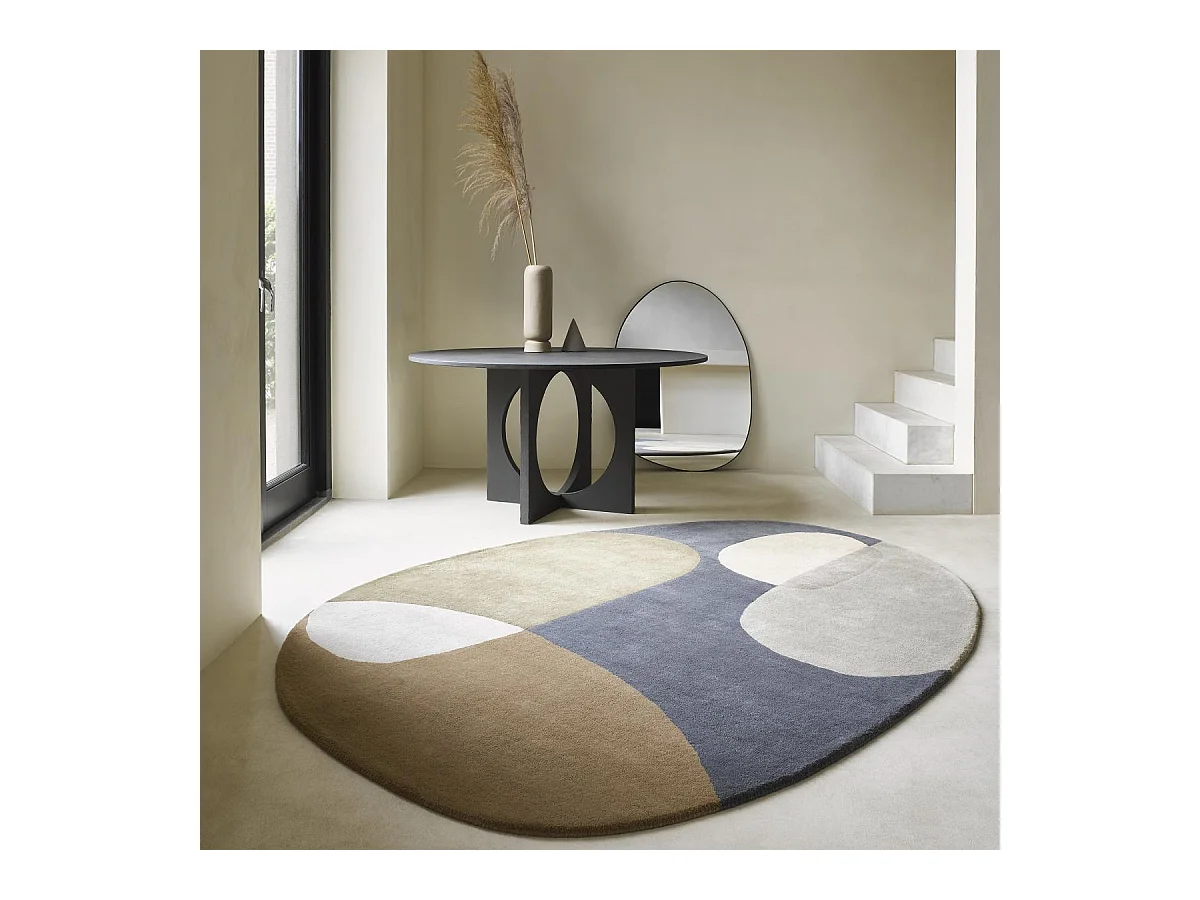 tapis open space 200x280 fait à la main en laine bleu et vert motif abstrait
