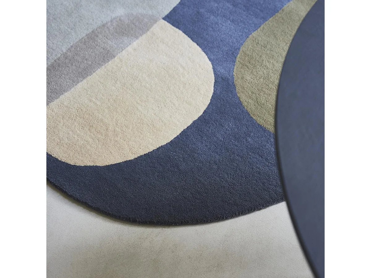 tappeto open space 200x280 realizzato a mano in lana blu e verde fantasia astratta