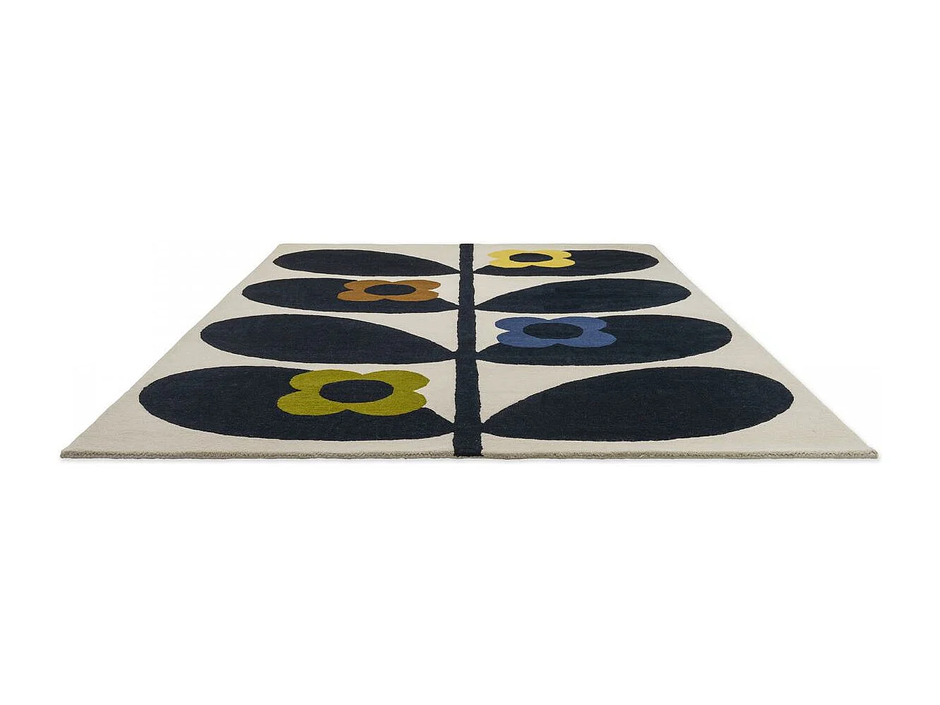 tapis chambre 160x230 fait main en laine noir et jaune rectangle motif floral