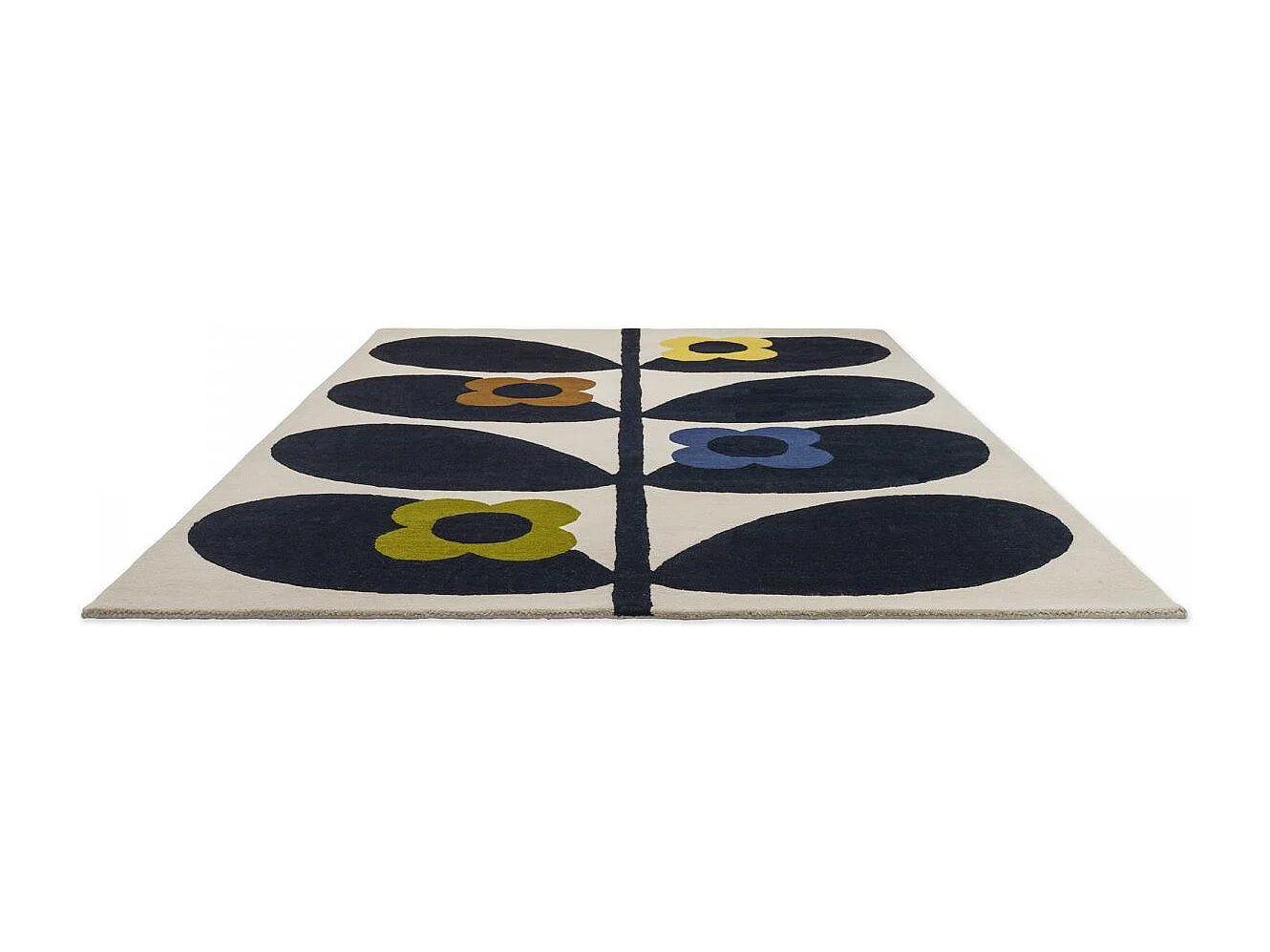 tapis chambre 160x230 fait main en laine noir et jaune rectangle motif floral