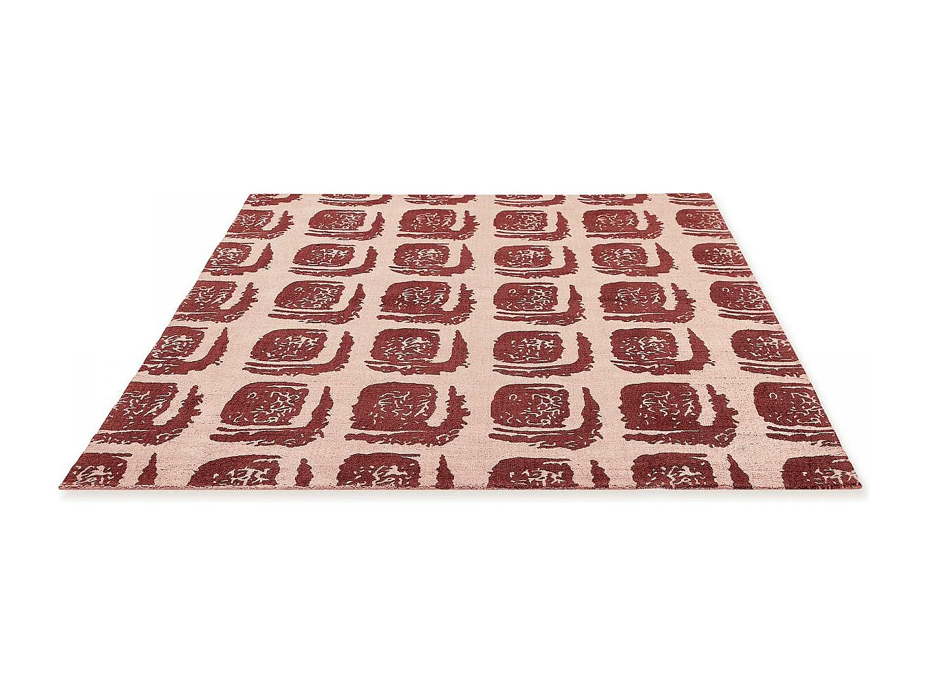 tapis chambre 200x280 fait à la main en coton rouge rectangle motif abstrait