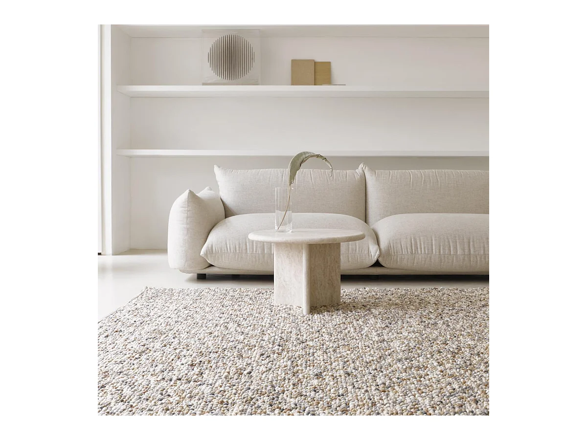 tapis salle de jeux 200x300 fait main en laine beige et gris motif simple