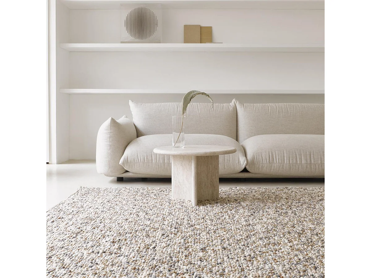 tapis salle de jeux 200x300 fait main en laine beige et gris motif simple