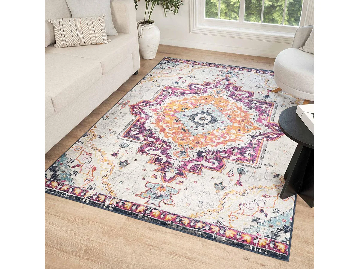 Tapis Vintage Oriental 160x220 cm - LYN3 MED - Couleur : multicolore violet orange bleu
