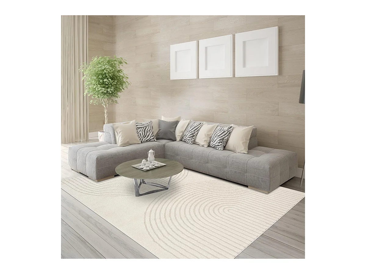 Tapis salon DEMILU 140x200 cm Crème - Tapis Cuisine doux et soyeux