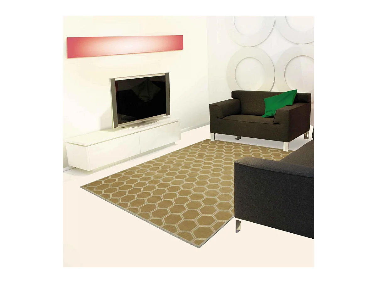 tapis chambre 160x260 fait à la main en viscose beige et blanc motif scandinave