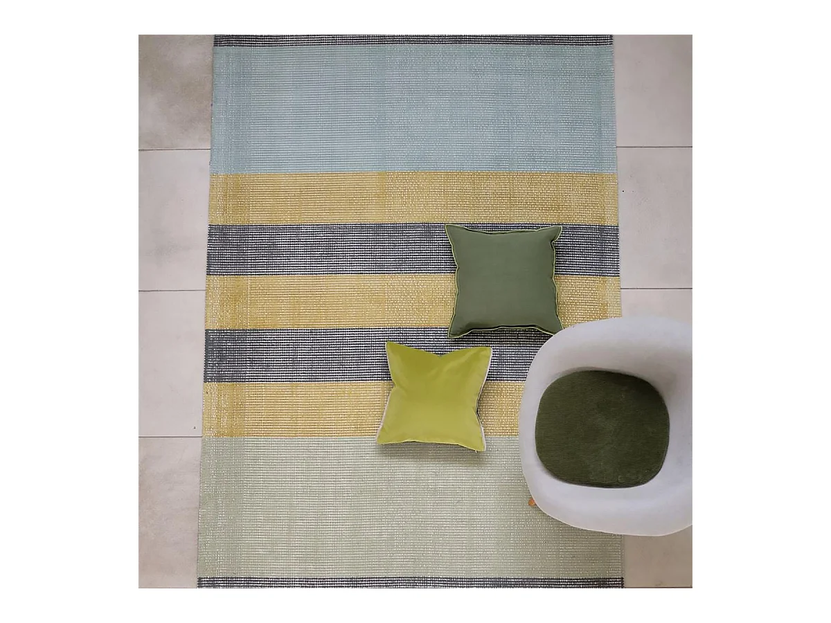 tapis salon 200x300 fait à la main en viscose gris et jaune motif abstrait