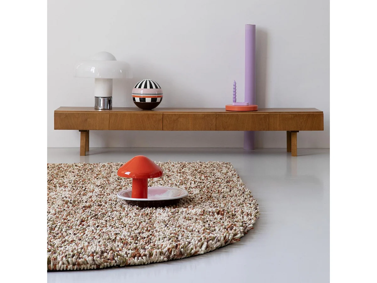 Tapis shaggy 200x300 rectangle tissé crème et marron en laine motif faux uni