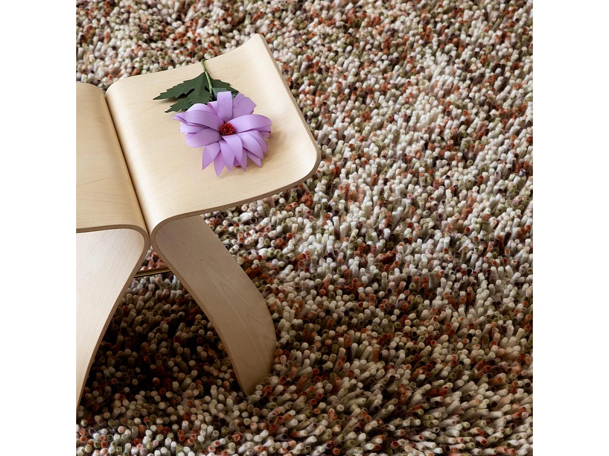 Tapis shaggy 200x300 rectangle tissé crème et marron en laine motif faux uni