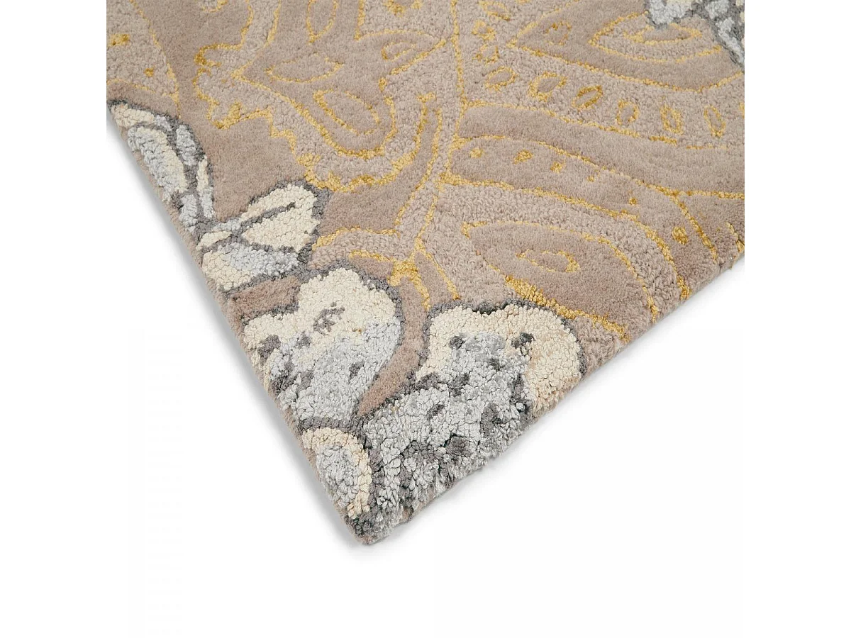 tapis salle à manger 250x350 fait à la main en laine gris et crème motif floral