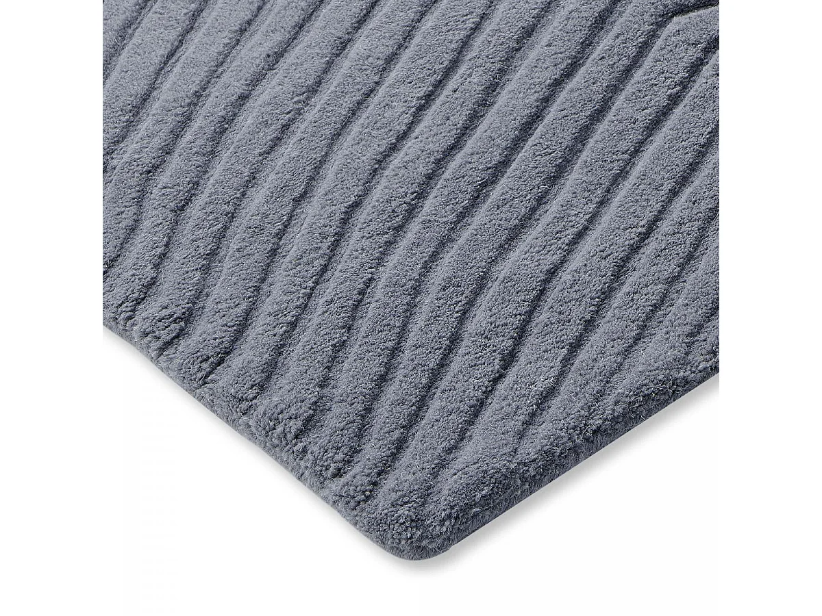 tapis salle à manger 250x350 fait à la main en laine bleu et gris motif faux uni