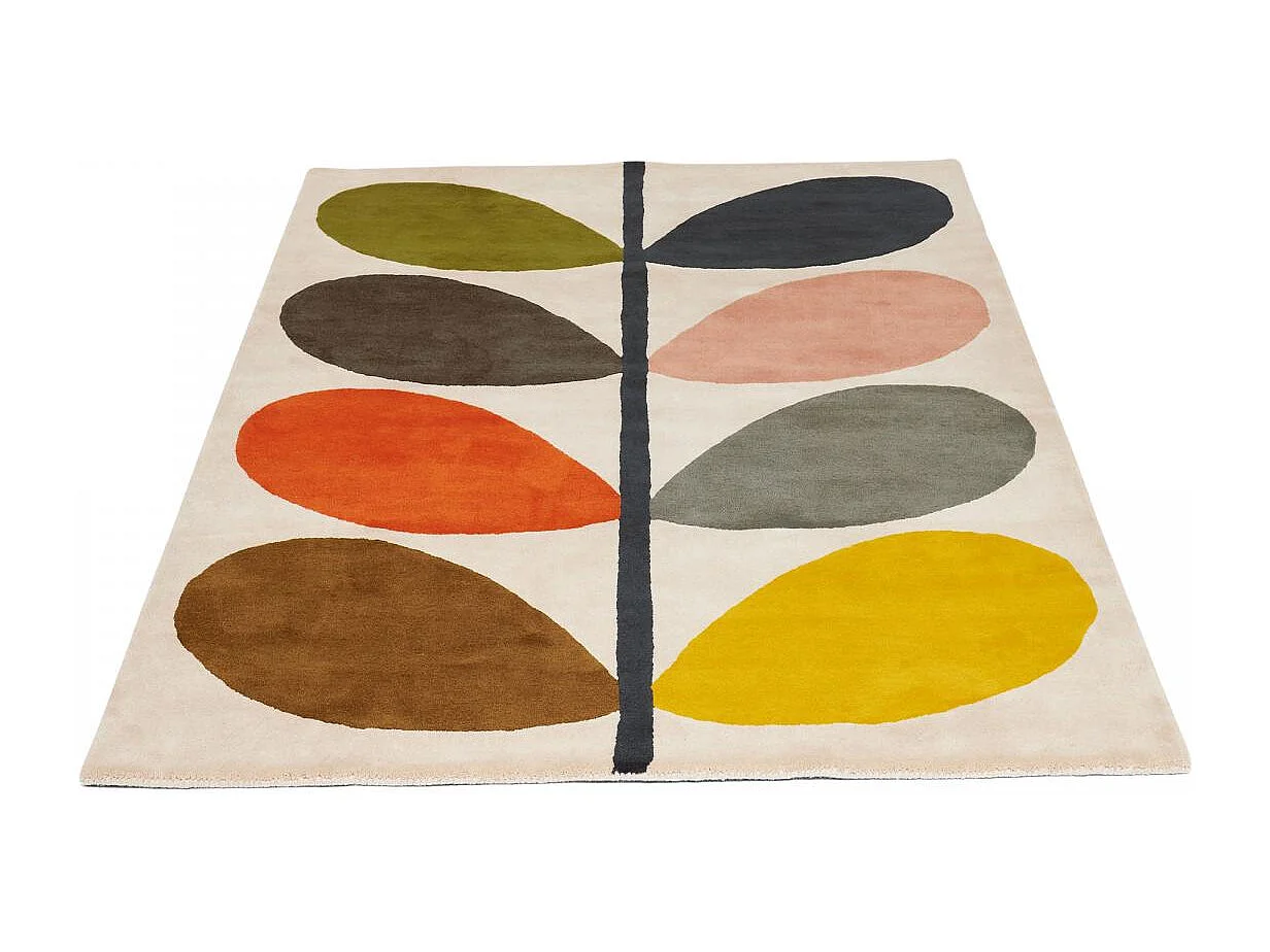 tapis salle à manger 250x350 fait à la main en laine crème et orange