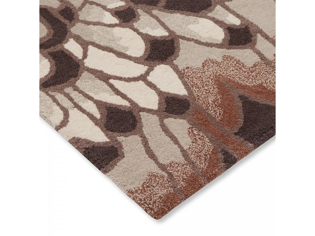 tapis chambre 170x240 fait à la main en laine marron rectangle motif floral