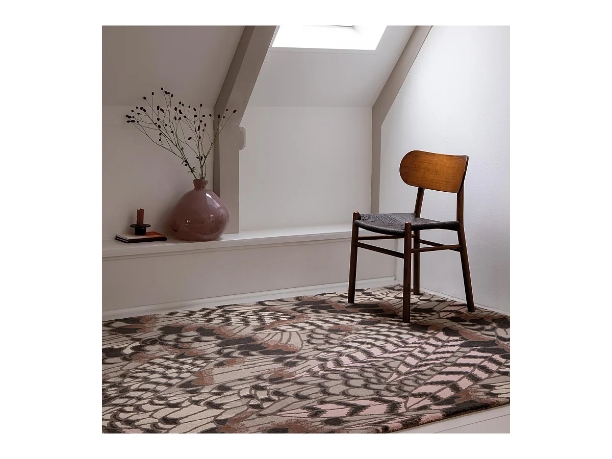 tapis chambre 170x240 fait à la main en laine marron rectangle motif floral