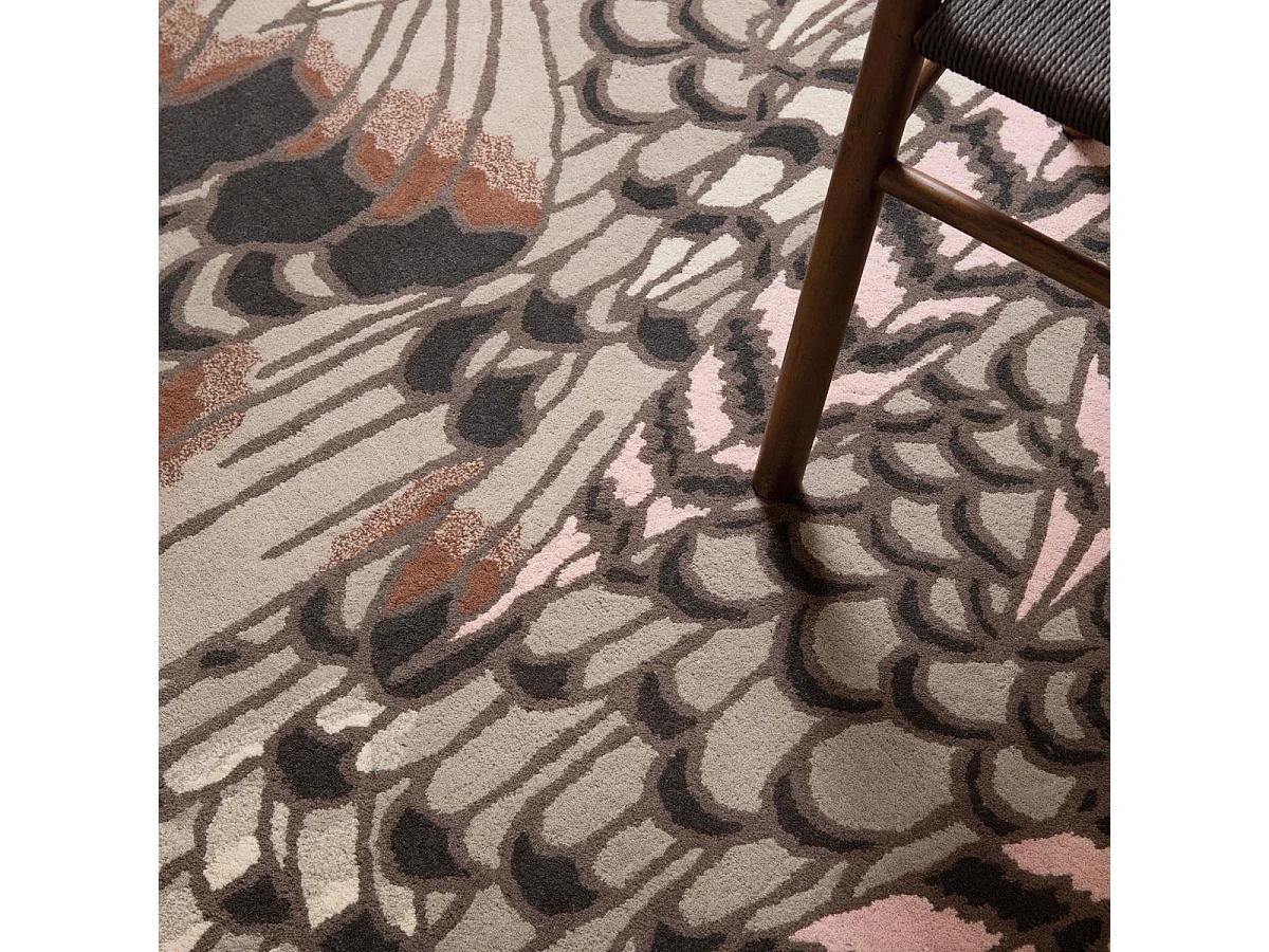 Tappeto da soggiorno e camera da letto fatto a mano in lana FEATHERS con motivo floreale