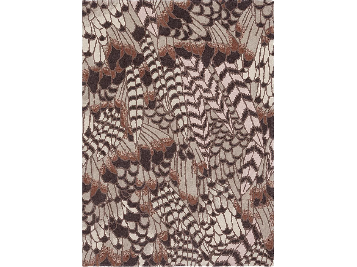 Tappeto da soggiorno e camera da letto fatto a mano in lana FEATHERS con motivo floreale