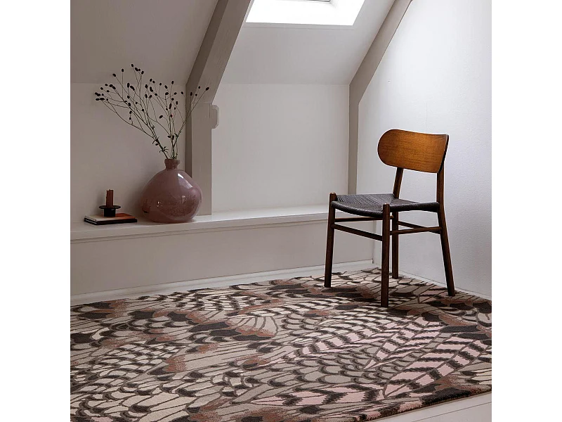 tapis chambre 170x240 fait à la main en laine marron rectangle motif floral