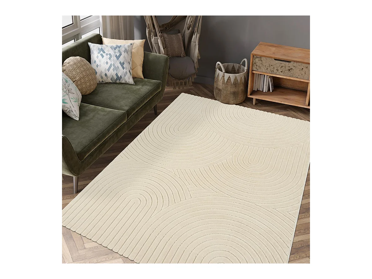 Tapis intérieur extérieur 120x160 en relief LYN14 ARC6EL Beige ton sur ton