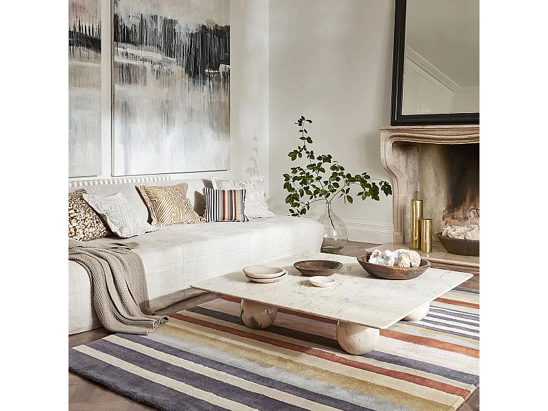 tapis chambre 170x240 fait à la main en laine mutlicolore motif géométrique