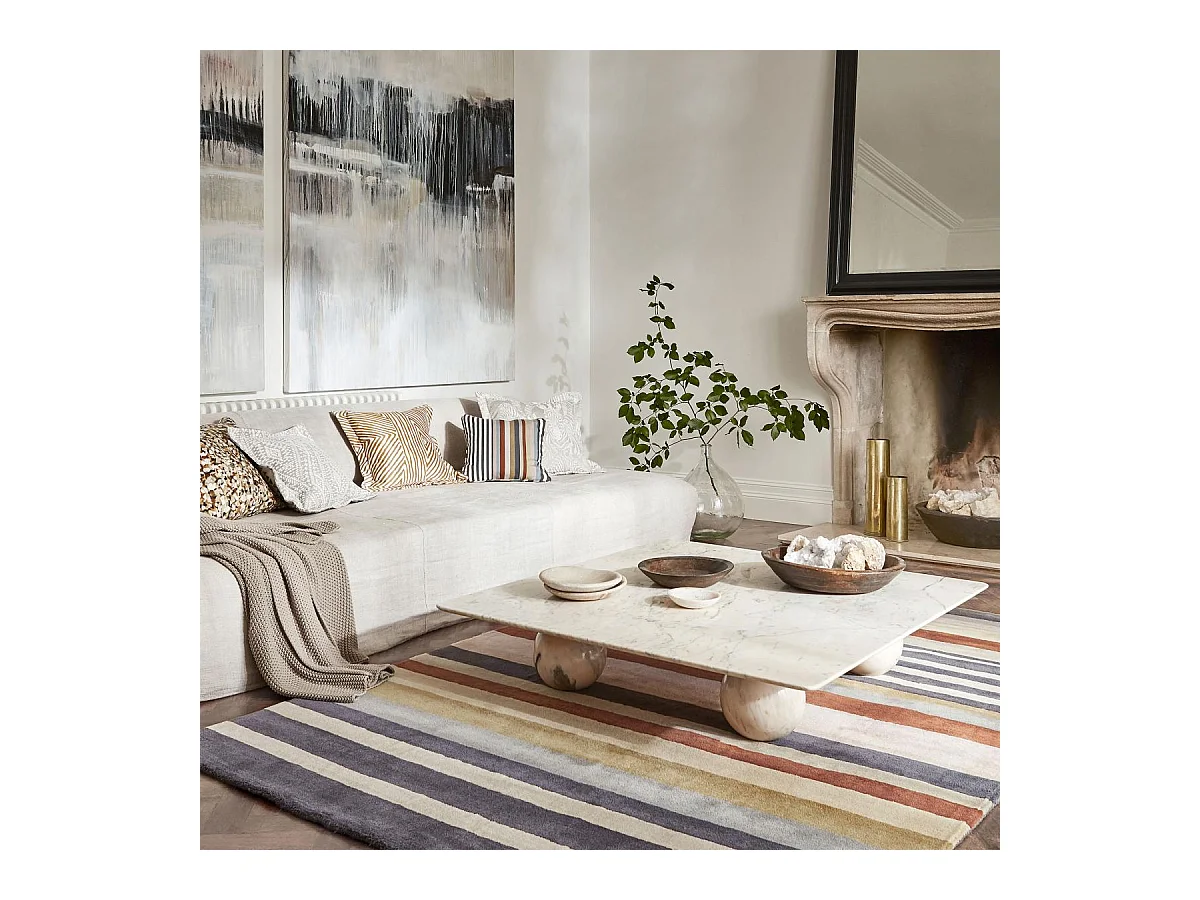 tapis chambre 170x240 fait à la main en laine mutlicolore motif géométrique