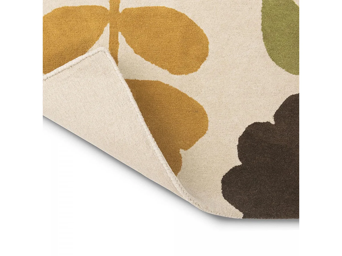 tapis entrée 120x180 fait à la main en laine beige et vert motif seventies