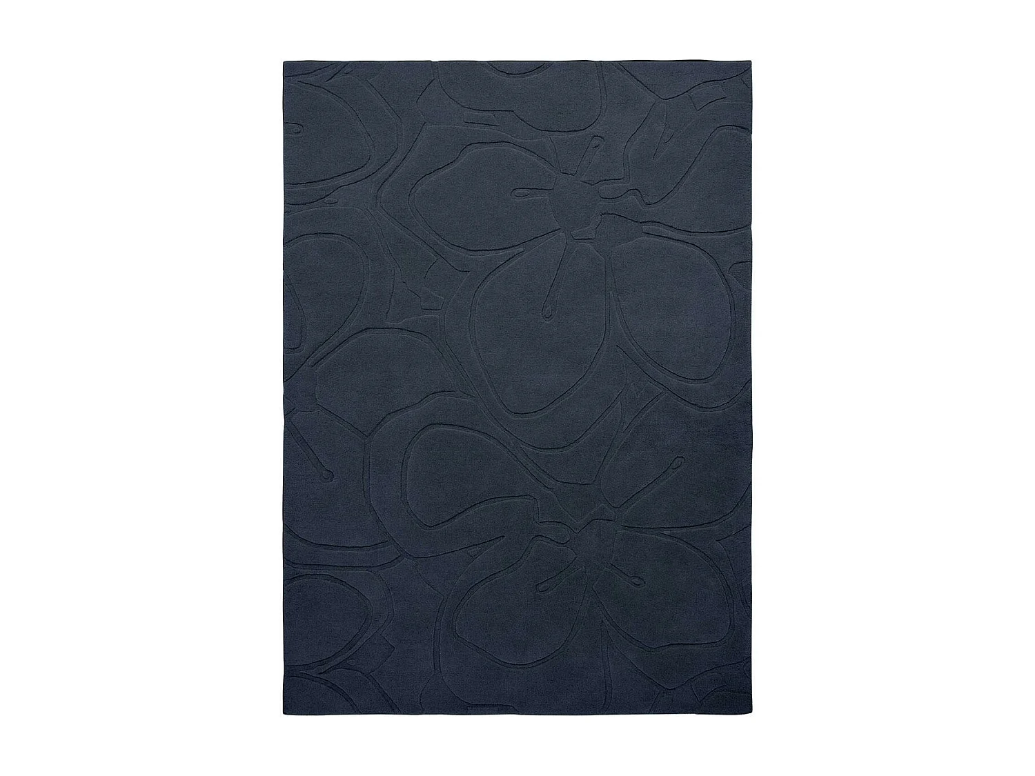tapis entrée 140x200 fait à la main en laine bleu foncé motif faux uni